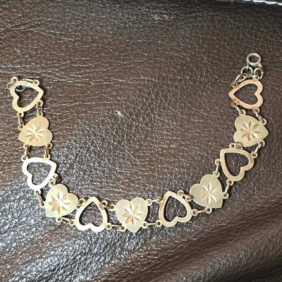Vintage 1970s sterling silver Starburst Heart-link bracelet - Picture 2 of 6